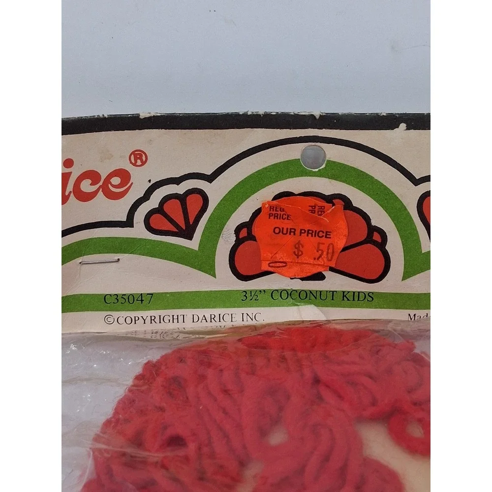 Vintage Darice Coconut Kids Doll Head and Hands Set Red Yarn Hair C35047 NEW. Y